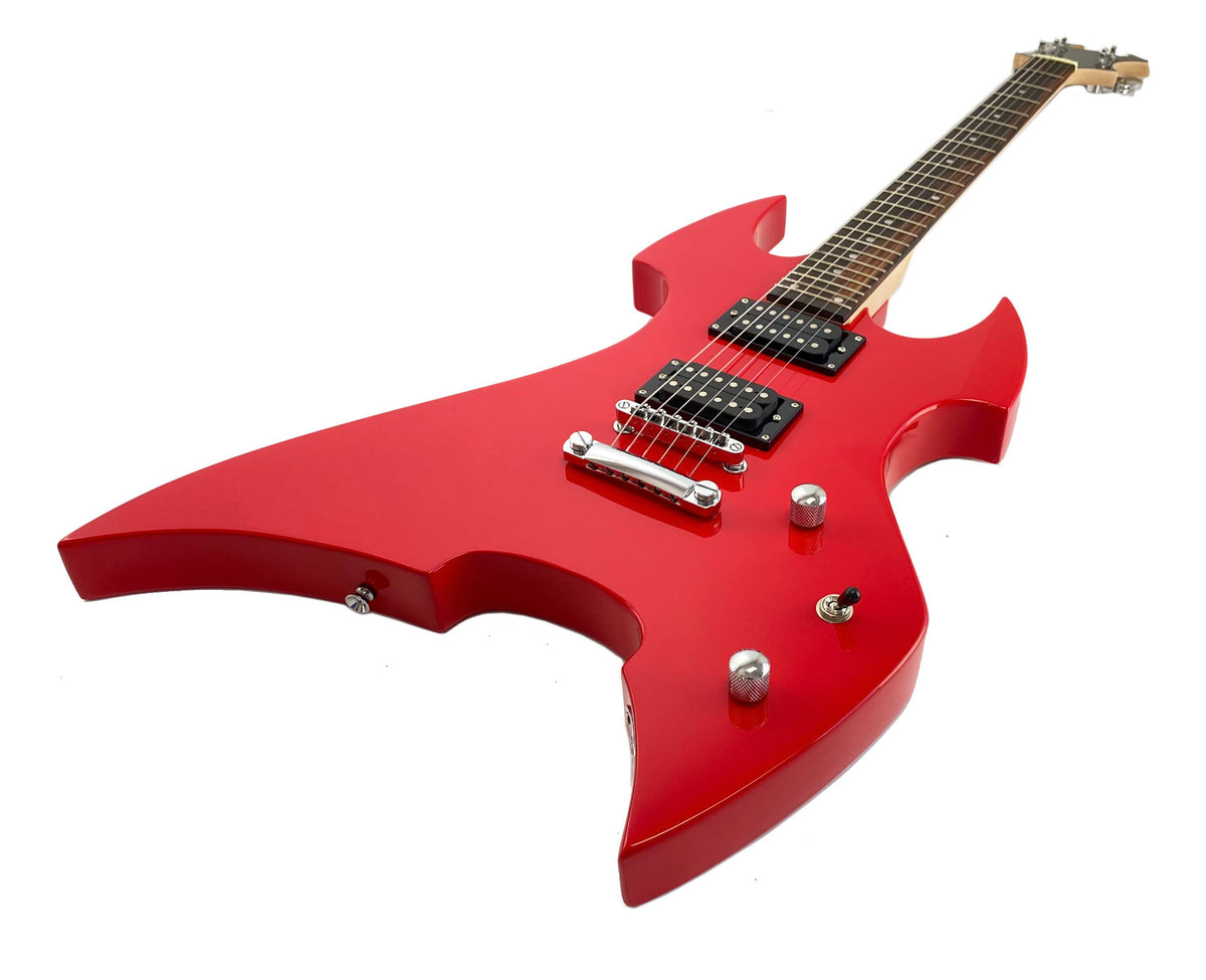 Full Size Right Handed Heavy Metal Style Electric 6 String Guitar Solid Wood Body Bolt On Neck Deep Red