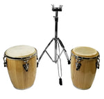 Zenison Latin Percussion Conga Drums and Stand 9" & 10" inch Heads Natural Wood