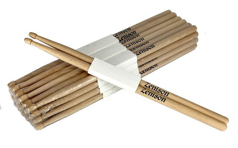 Zenison - 12 PAIRS - 5A NYLON TIP NATURAL MAPLE WOOD DRUMSTICKS