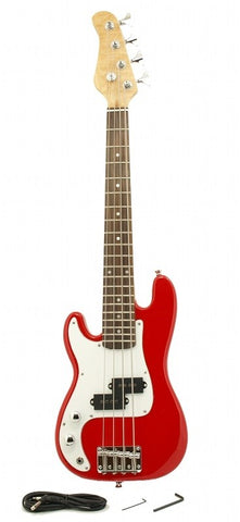 Left Handed Electric Bass Guitar Red - Small Scale 36