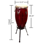11" inch Conga Hand Drum Musical Percussion Instruments with Red Wine Gloss Finish and Drummer Stand and Rawhide Tumbadora Head included Black Padded Gig Bag Drums Case